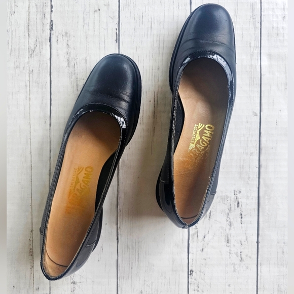 Salvatore Ferragamo Black Leather Slip on Loafers Luxury Wedges Round Toe - Picture 4 of 16
